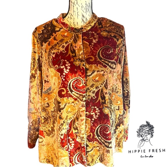 Soft Surroundings Bronze Montaigne Floral Paisley Velvet Button Down PL - Picture 6 of 12